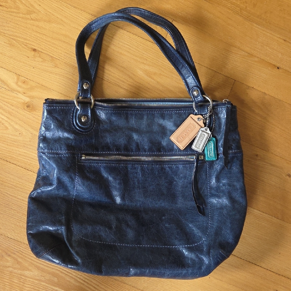 Coach Poppy 19002 Glam Glazed Blue Leather Tote/Shoulder Bag